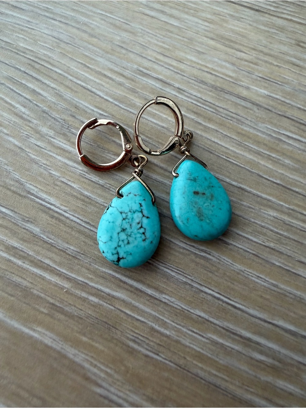 Turquoise Teardrop Earrings - Blue Stone Dangle